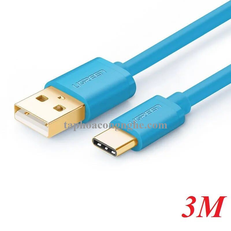 Ugreen 10658 3M Màu xanh dương Cáp Usb 2.0 Sang Type C mạ vàng US141 30010658